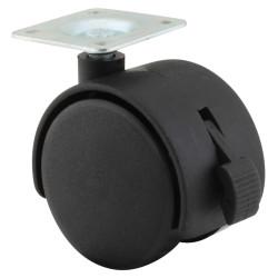 Mini Twin Wheel Castor - Swivel Braked - 45kg Max Weight - 50mm Diameter - Black - Pack of 4