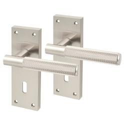 Altro Satin Nickel Knurled Keyhole Lock Door Handles - Remi Range - 155 x 55mm