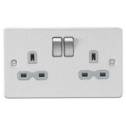 Knightsbridge 13A 2 Gang DP Switched Socket with Twin Earths - Brushed Chrome with Grey Insert
