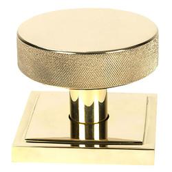 From The Anvil Brompton Polished Brass Round Knurled Centre Door Knob on Square Rose - 90 x 90mm Rose