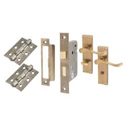 Touchpoint Antique Brass Victorian Scroll Bathroom Lock Door Handles Pack