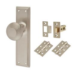 Hampstead Satin Nickel Reeded Mortice Door Knobs on Backplate Pack - Miller Range - 205 x 52mm