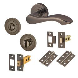 Touchpoint Black Nickel Scroll Bathroom Deadbolt Lock Door Handle on Rose Pack - Scarlett Range