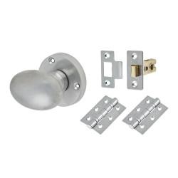Touchpoint Satin Chrome Victorian Mortice Oval Door Knobs Pack - 61mm Rose Diameter