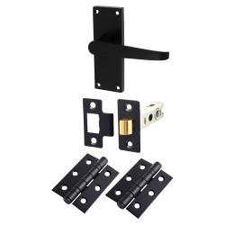 Touchpoint Matt Black Budget Straight Latch Door Handles Pack - Short Plate