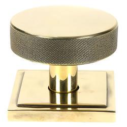 From The Anvil Brompton Aged Brass Round Knurled Centre Door Knob on Square Rose - 90 x 90mm Rose