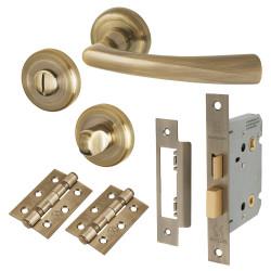 Altro Antique Brass Bathroom Lock Door Handles on Rose Pack - Rochester Range