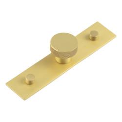 Hoxton by Frelan Wenlock Knurled Round Cabinet Knob on Plain Backplate - 30mm Diameter - Satin Brass