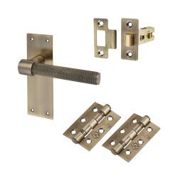 Altro Antique Brass Knurled Latch Door Handles Pack - Loxley Range