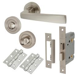 Altro Satin Nickel Bathroom Lock Door Handles on Rose Pack - Ivy Range