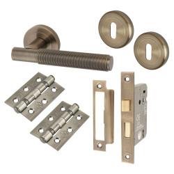 Altro Antique Brass Reeded 3 Lever Sashlock Door Handles Pack - Lily Range