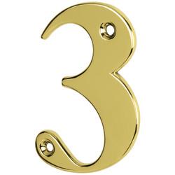 79mm Screw Fix Door Numeral - 3 - Polished Brass Effect