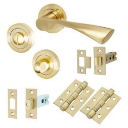 Altro Satin Brass Bathroom Deadbolt Lock Door Handles on Rose Pack - Knightsbridge Range