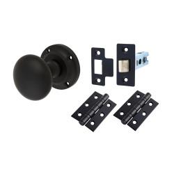Altro Matt Black Victorian Mortice Door Knobs Pack - 57mm Rose Diameter