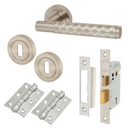 Altro Satin Nickel Diamond 3 Lever Sashlock Door Handles on Rose Pack - Luna Range