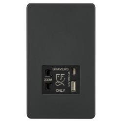 Knightsbridge 230V Shaver Socket with Type A/C USB Ports - 2.4A - Anthracite Grey