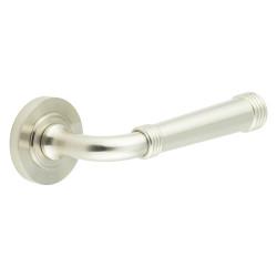Burlington by Frelan Satin Nickel Fire Rated Door Handles on Round Rose - Highgate Range