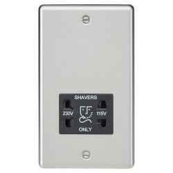 Knightsbridge 115/230V Round Edge Dual Voltage Shaver Socket - Brushed Chrome with Black Insert