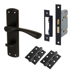 Touchpoint Matt Black Bathroom Lock Door Handles Pack - Monza Range