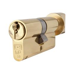 Eurospec 10 Pin 64mm Euro Thumbturn Cylinder - 32mm Turn + 32mm - Polished Brass - Keyed Alike