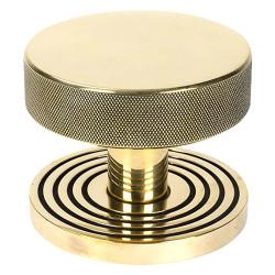 From The Anvil Brompton Aged Brass Round Knurled Centre Door Knob on Beehive Rose - 90mm Rose Diameter