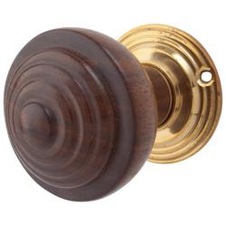 Olde Forge Rosewood Knob & Polished Brass Rose Ringed Mortice Door Knob - 56mm Rose Diameter