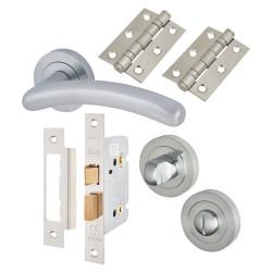 Touchpoint Satin Chrome Bathroom Lock Door Handles on Rose Pack - Carina Range