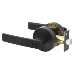 Altro Matt Black Straight Hotel Bathroom Door Handles on Round Rose Set