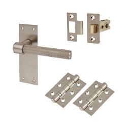 Altro Satin Nickel Knurled Latch Door Handles Pack - Loxley Range