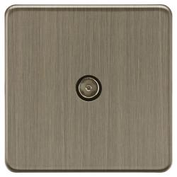 Knightsbridge 1 Gang Screwless Flat Plate Non Isolated TV Outlet - Antique Brass