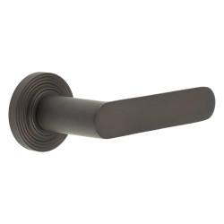 Burlington by Frelan Dark Bronze Fire Rated Door Handles on Round Reeded Rose - Kensington Range