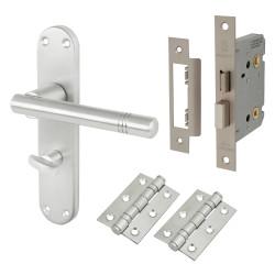 Touchpoint Satin Chrome Bathroom Lock Door Handles Pack - Bologna Range