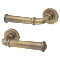 Jedo Antique Brass Fire Rated Door Handles on Round Rose - Classic Range
