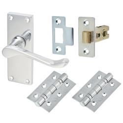 Touchpoint Polished Chrome Victorian Scroll Latch Door Handles Pack - Short Plate