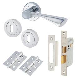 Altro Polished Chrome 3 Lever Sashlock Door Handle on Rose Pack - Knightsbridge Range