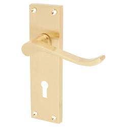 Touchpoint Satin Brass Budget Scroll Keyhole Lock Door Handles - Mia Range - 153 x 42mm