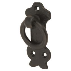 Olde Forge Ring Cabinet Drop Handle - 42mm Diameter on 80 x 36mm Plate - Antique Black Iron