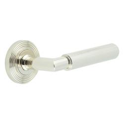 Burlington by Frelan Polished Nickel Knurled Fire Rated Door Handles on Round Reeded Rose - Piccadilly Range