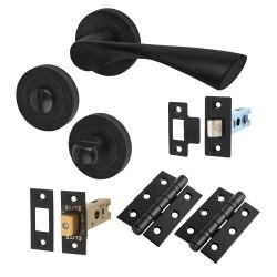 Altro Matt Black Bathroom Deadbolt Lock Door Handles on Rose Pack - Knightsbridge Range