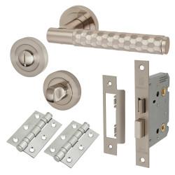 Altro Satin Nickel Honeycomb Bathroom Lock Door Handles on Rose Pack - Cara Range