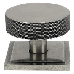 From The Anvil Brompton Pewter Round Knurled Centre Door Knob on Square Rose - 90 x 90mm Rose