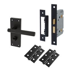 Altro Matt Black Lines Bathroom Lock Door Handles Pack - Nova Range