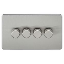 Knightsbridge 5 - 150W 4 Gang 2 Way Push On/Off Rotary Intelligent LED Dimmer Switch - Brush Chrome