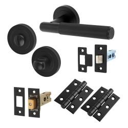Altro Matt Black Lines Bathroom Deadbolt Lock Door Handles on Rose Pack - Nova Range