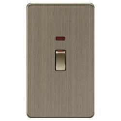 Knightsbridge 45A 2 Gang Screwless Flat Plate Double Pole Cooker Switch with Neon - Antique Brass