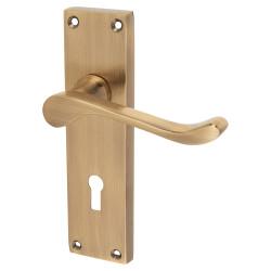 Touchpoint Antique Brass Victorian Scroll Keyhole Lock Door Handles - 155 x 42mm