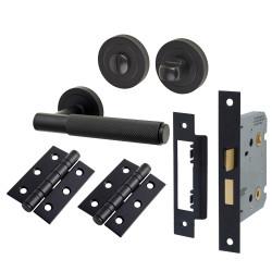 Altro Matt Black Knurled Bathroom Lock Door Handles Pack - Remi Range