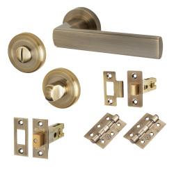 Altro Antique Brass Bathroom Deadbolt Lock Door Handles on Rose Pack - Zara Range