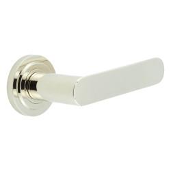Burlington by Frelan Polished Nickel Fire Rated Door Handles on Round Stepped Rose - Kensington Range