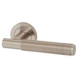 Altro Satin Nickel Reeded Door Handles on Round Rose - Lily Range
